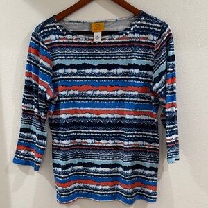 Ruby Rd. Multicolor Patterned Long Sleeve Top